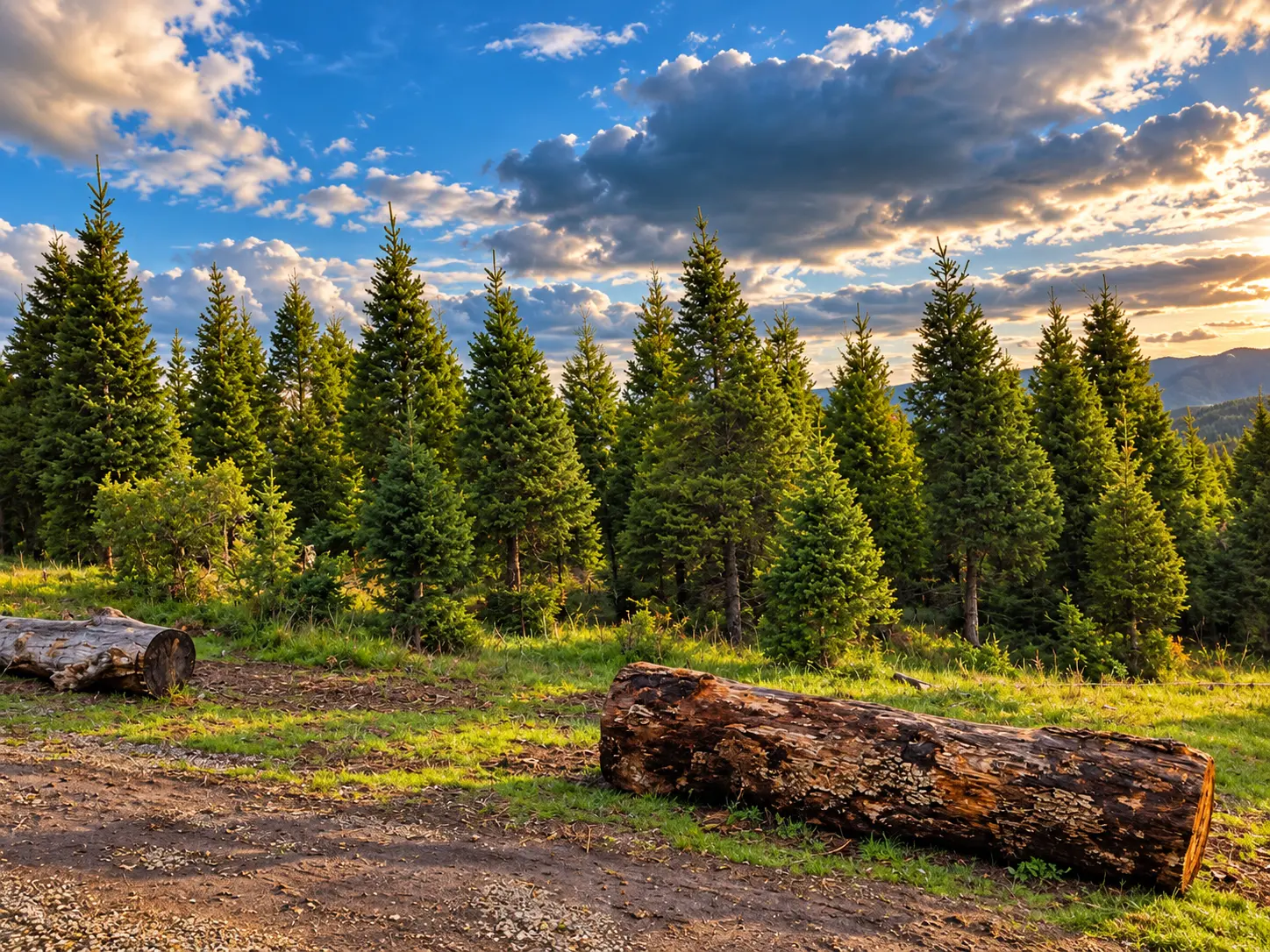 Late afternoon sun along the farm road at the top of the Lone Star Tree Farm hillside